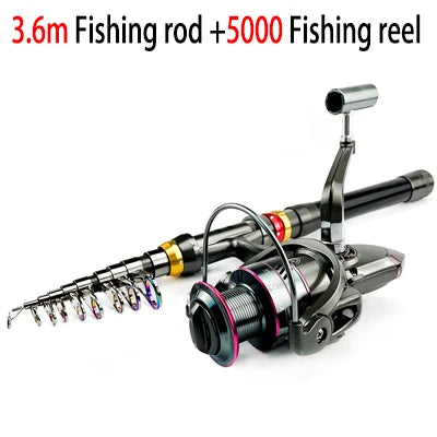 1.8–3.6m Carbon Fiber Telescopic Fishing Rod & Reel Combo