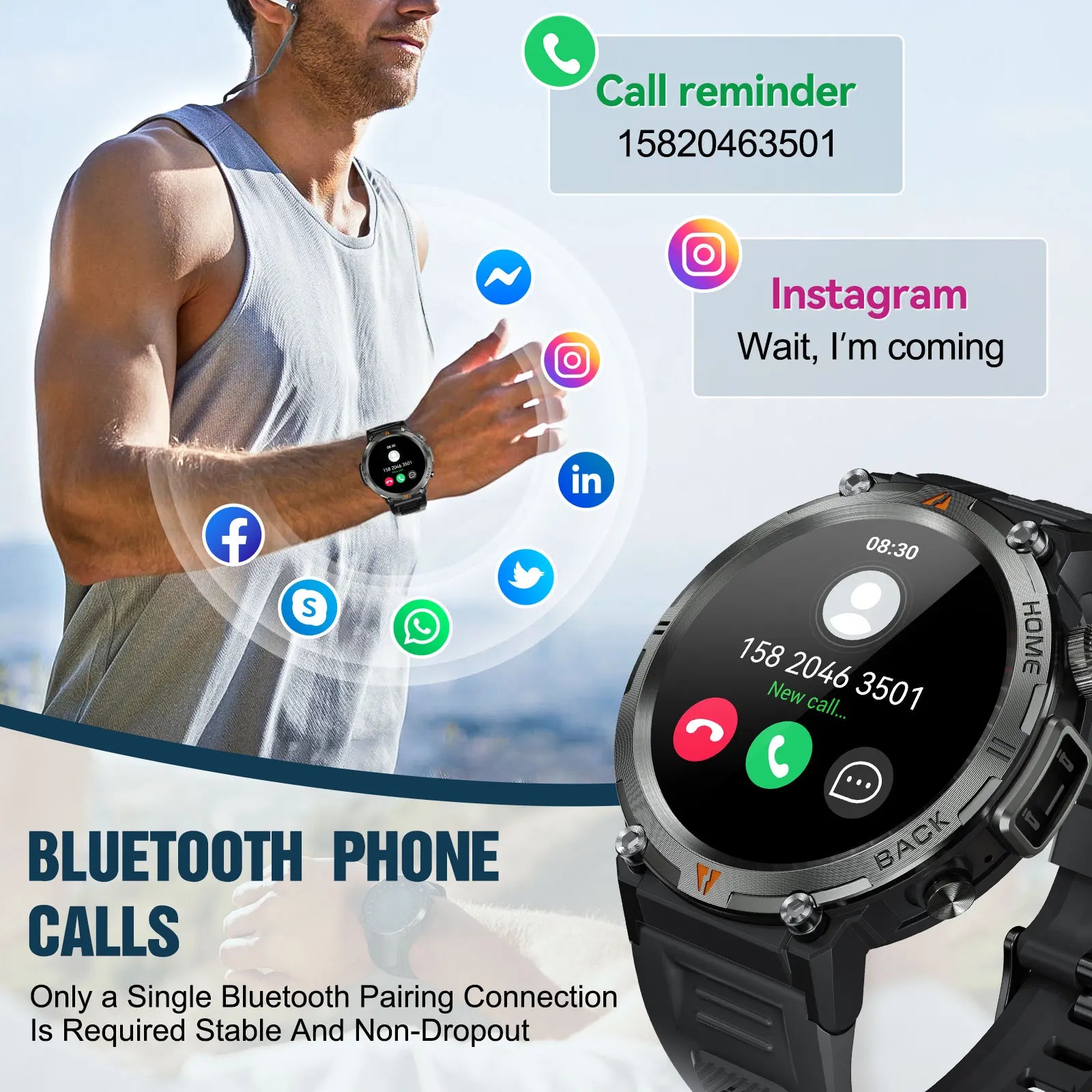 EIGIIS KE3 Smartwatch with Bluetooth Call & Flashlight
