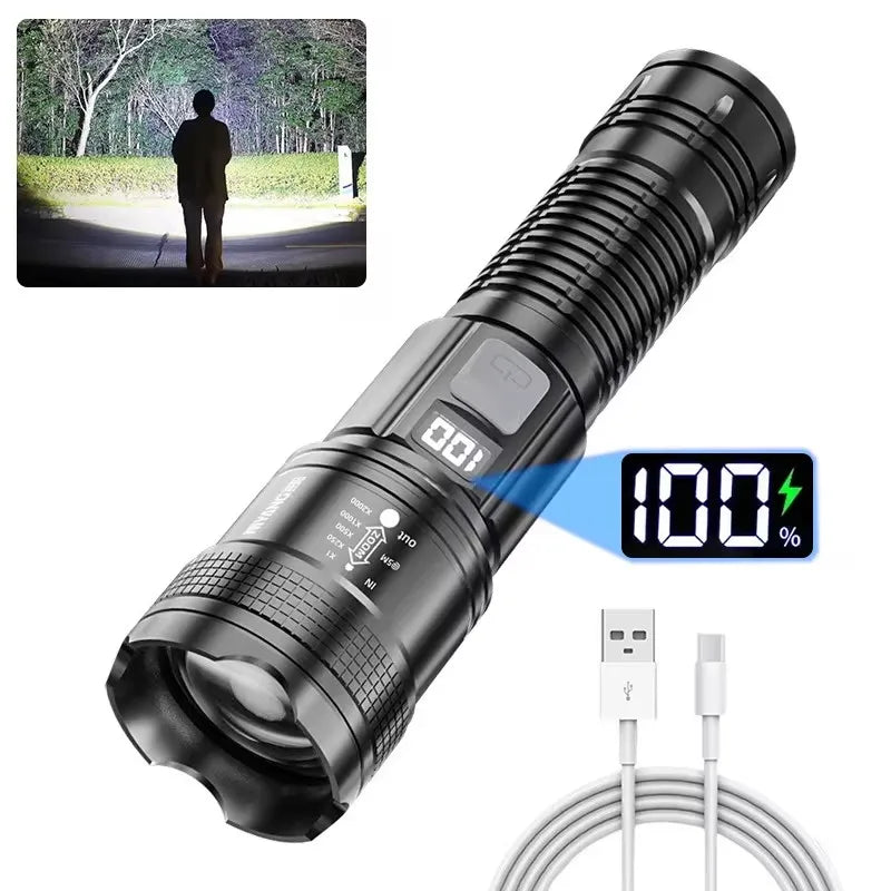 100,000 Lumens LED Tactical Flashlight – Long Range Waterproof Torch